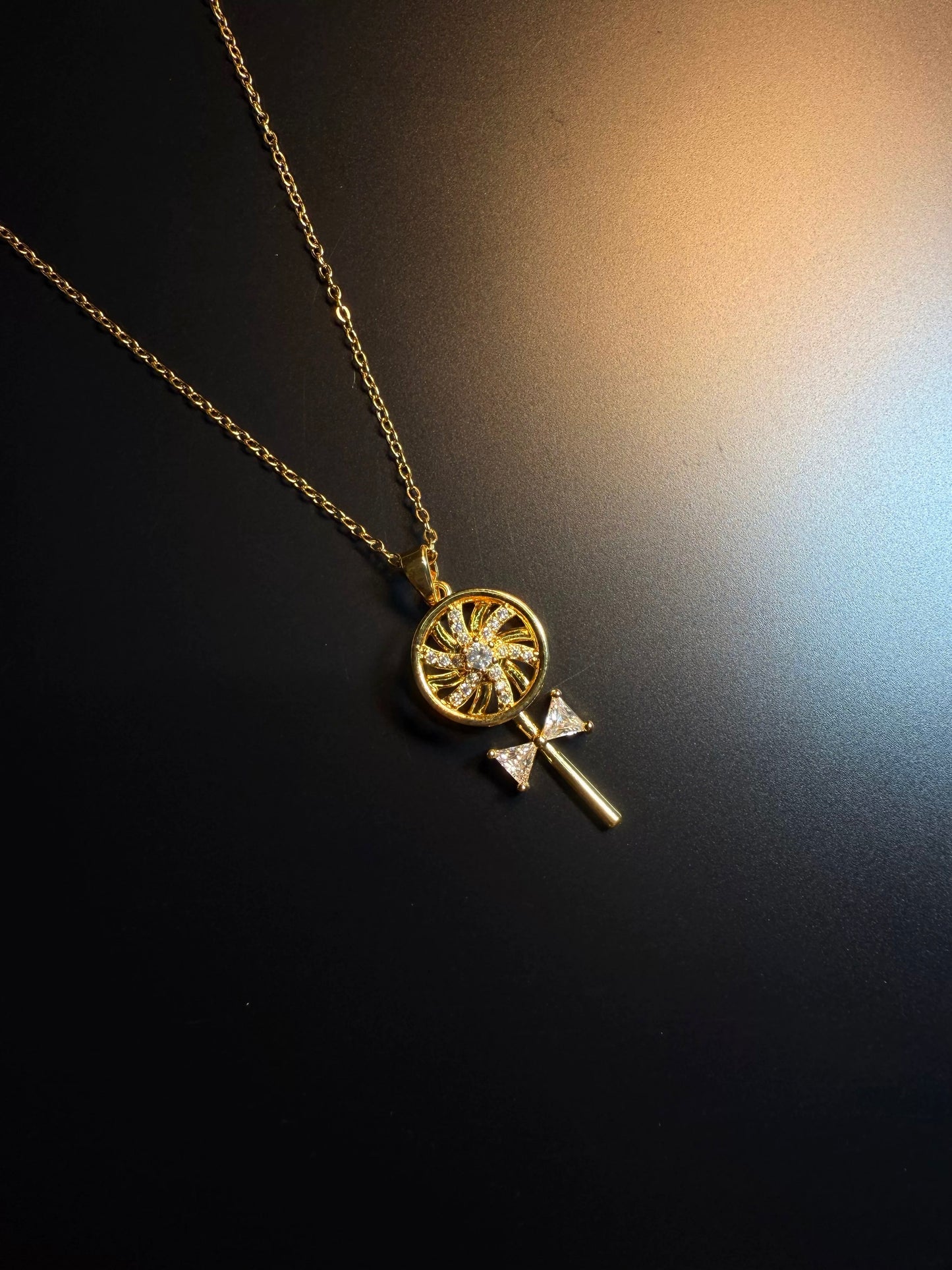 Vintage古着 Bow Lollipop镂空蝴蝶结项链 可旋转锁骨链