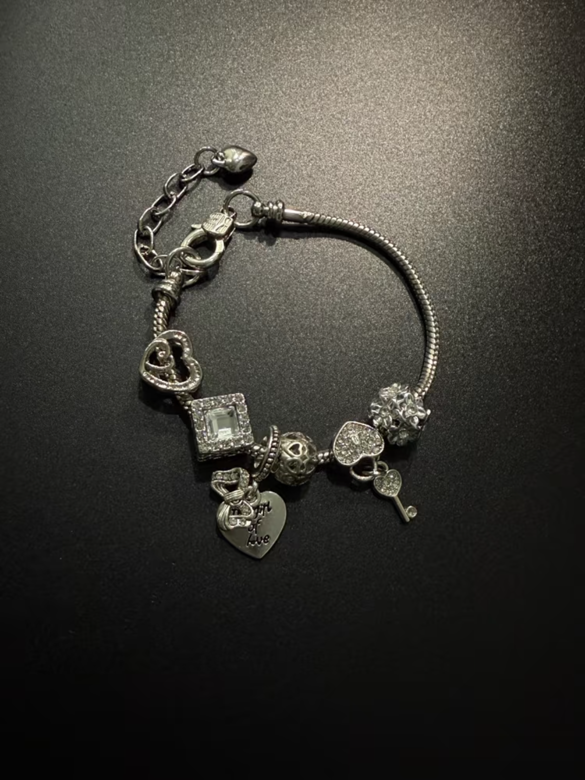 Vintage古着風【Antique Silver Heart Letter】ブレスレット