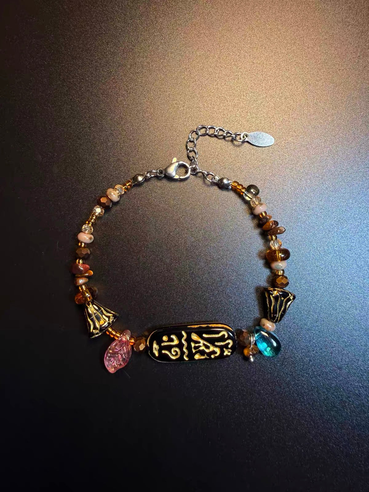 Vintage古着 Gilt Script レトロスモーキークォーツ さざれビーズブレスレット アクセサリー