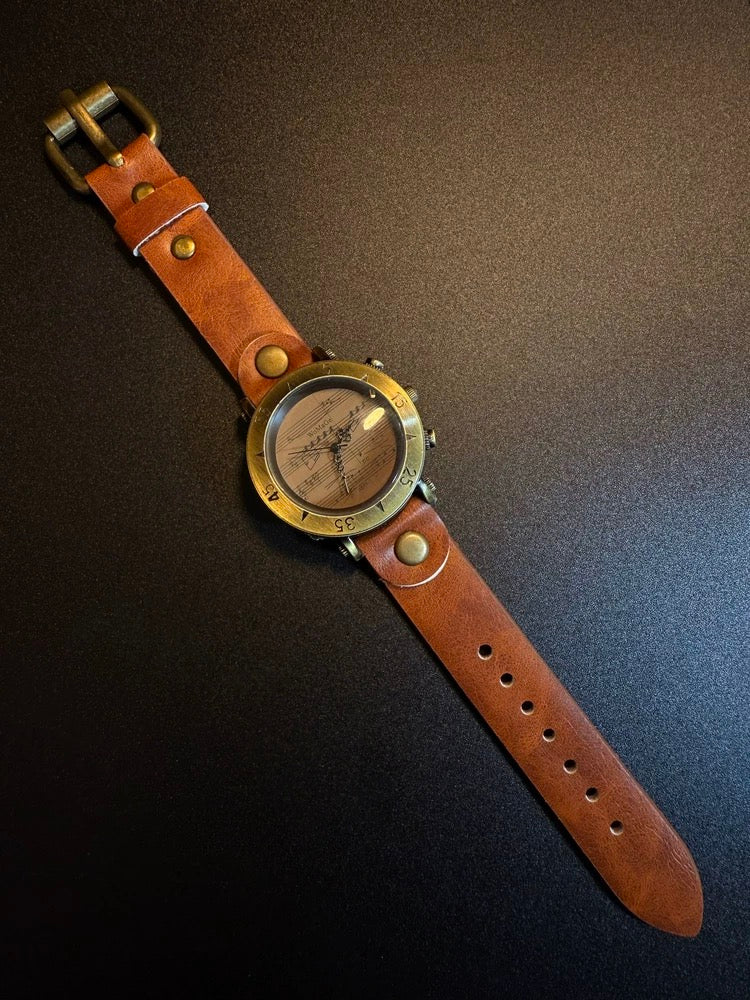 NewVintage ヴィンテージ ウォッチ Aureate Leather Time レトロ風大型文字盤腕時計