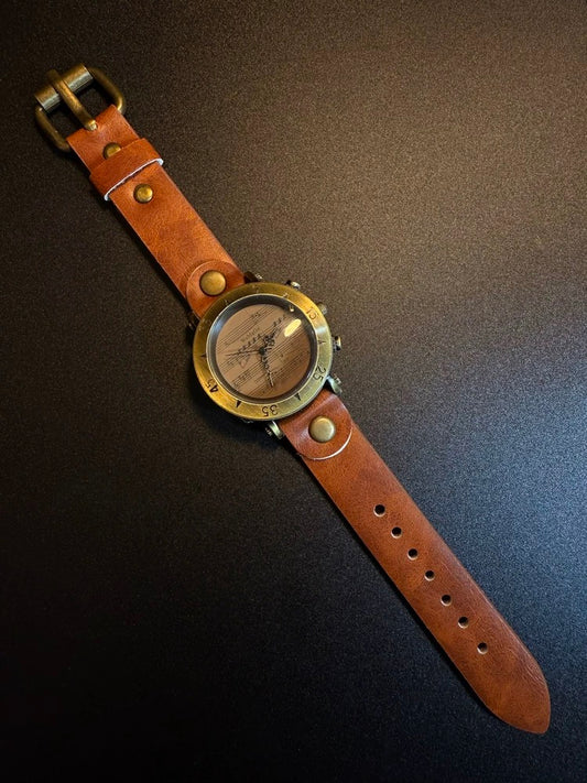 NewVintage ヴィンテージ ウォッチ Aureate Leather Time レトロ風大型文字盤腕時計