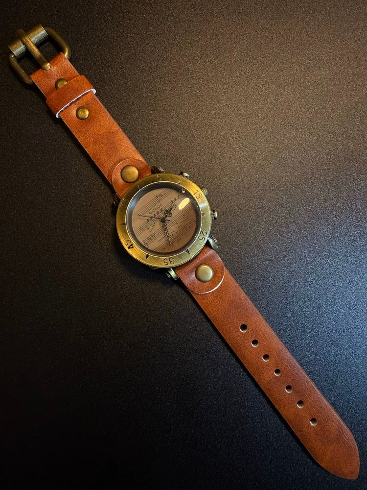 NewVintage ヴィンテージ ウォッチ Aureate Leather Time レトロ風大型文字盤腕時計