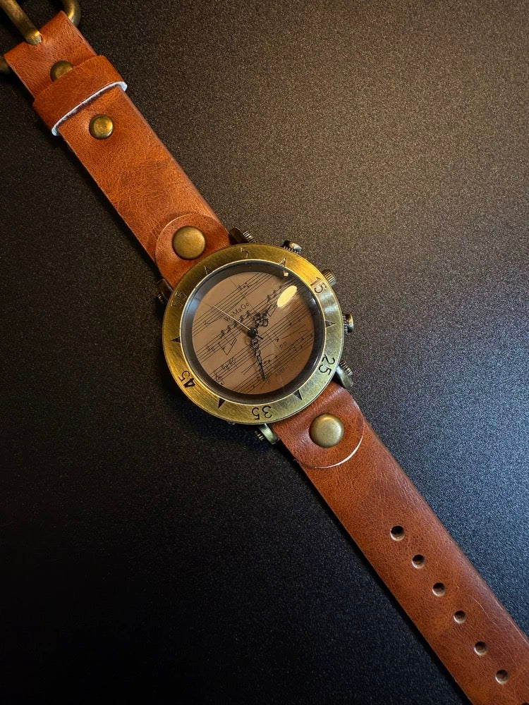 NewVintage ヴィンテージ ウォッチ Aureate Leather Time レトロ風大型文字盤腕時計