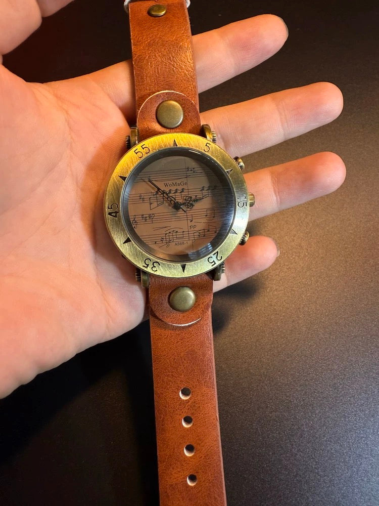 NewVintage ヴィンテージ ウォッチ Aureate Leather Time レトロ風大型文字盤腕時計
