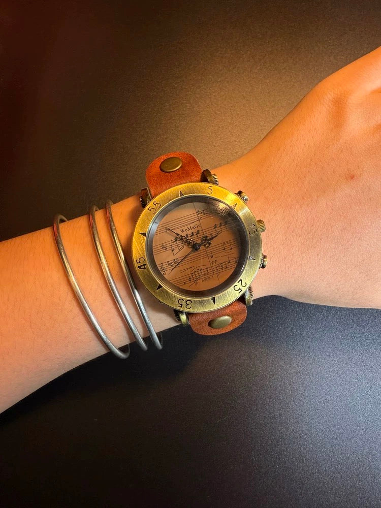 NewVintage ヴィンテージ ウォッチ Aureate Leather Time レトロ風大型文字盤腕時計