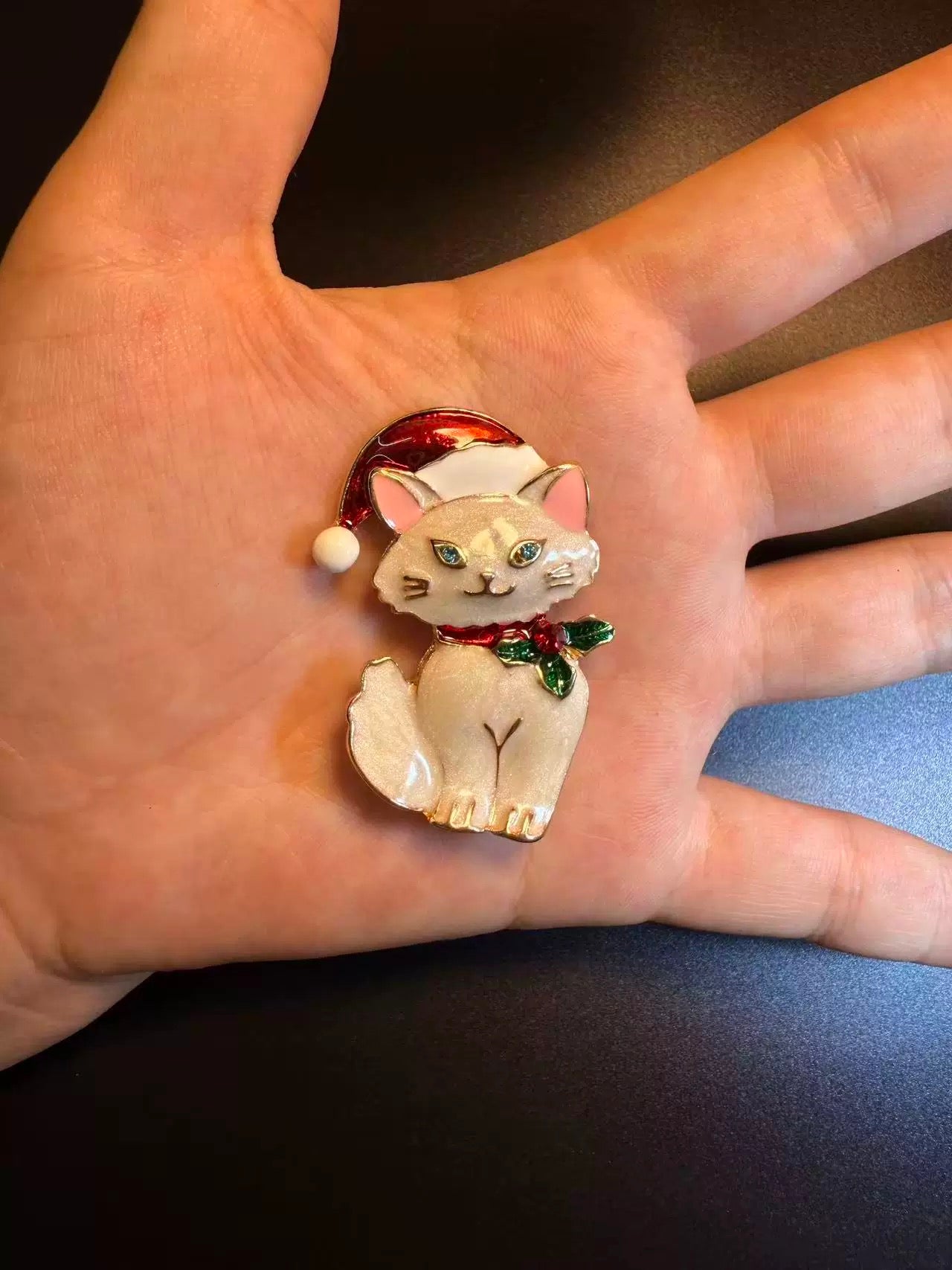 ヴィンテージ古着 クリスマス・キティ かわいい猫のブローチ