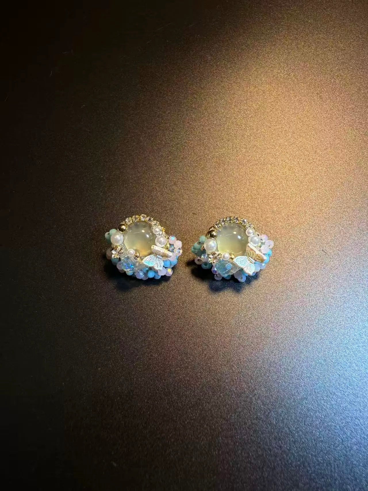 ヴィンテージ古着 Sea Bloom ブルーの蝶と花柄 スタッドピアス イヤリング ピアス