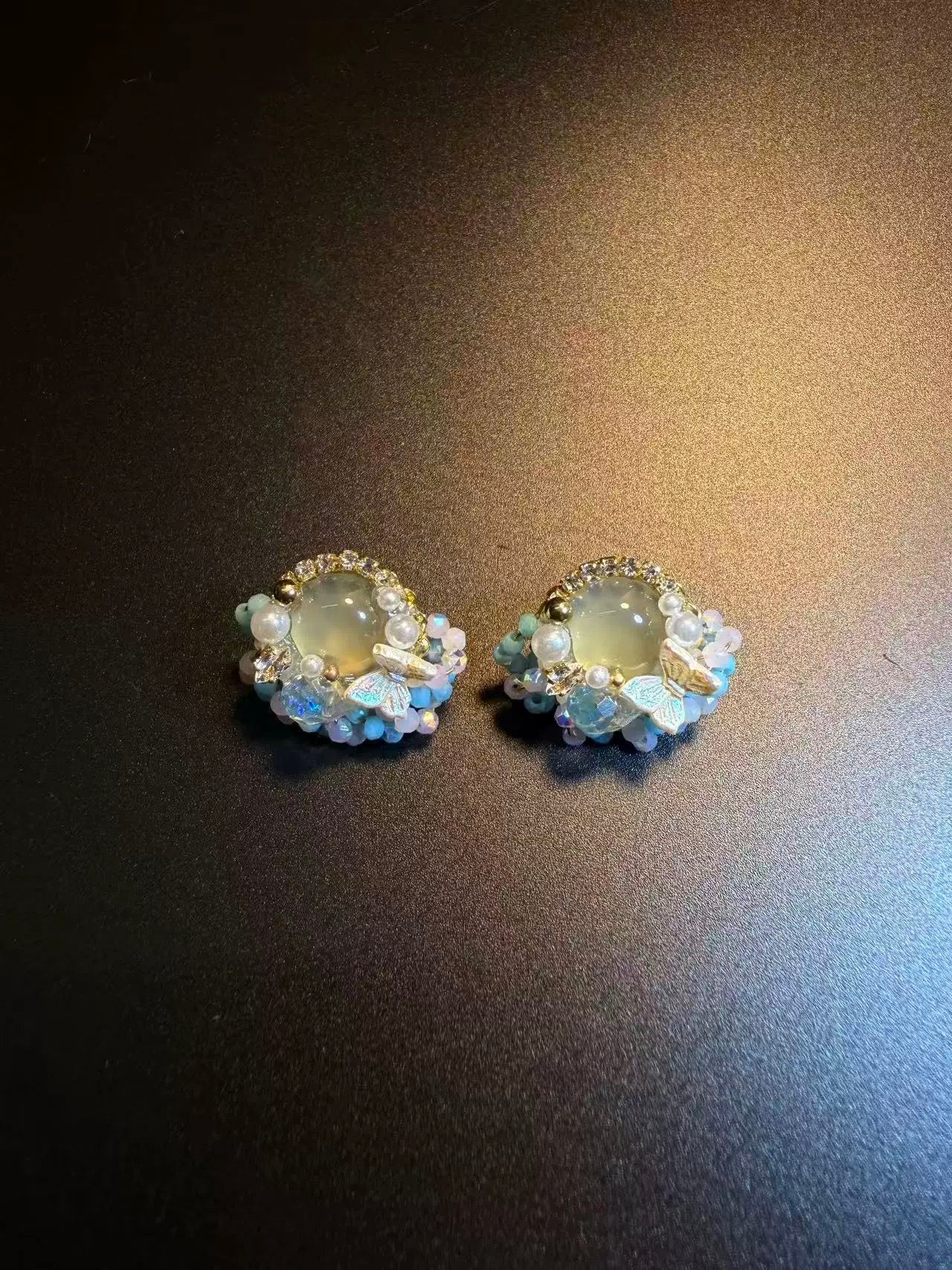 ヴィンテージ古着 Sea Bloom ブルーの蝶と花柄 スタッドピアス イヤリング ピアス
