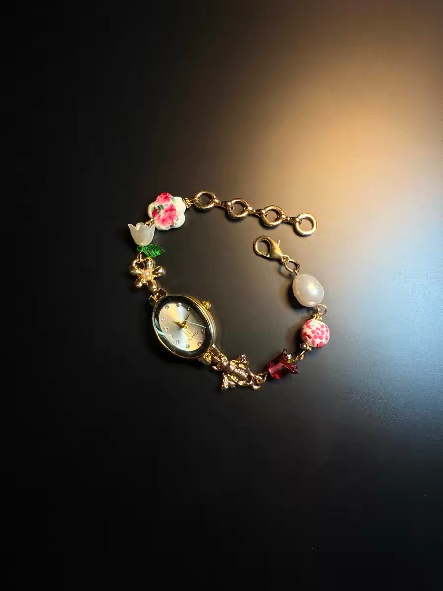 ヴィンテージ・古着 Floral Time ガーデンローズ 重厚なビーズブレスレット