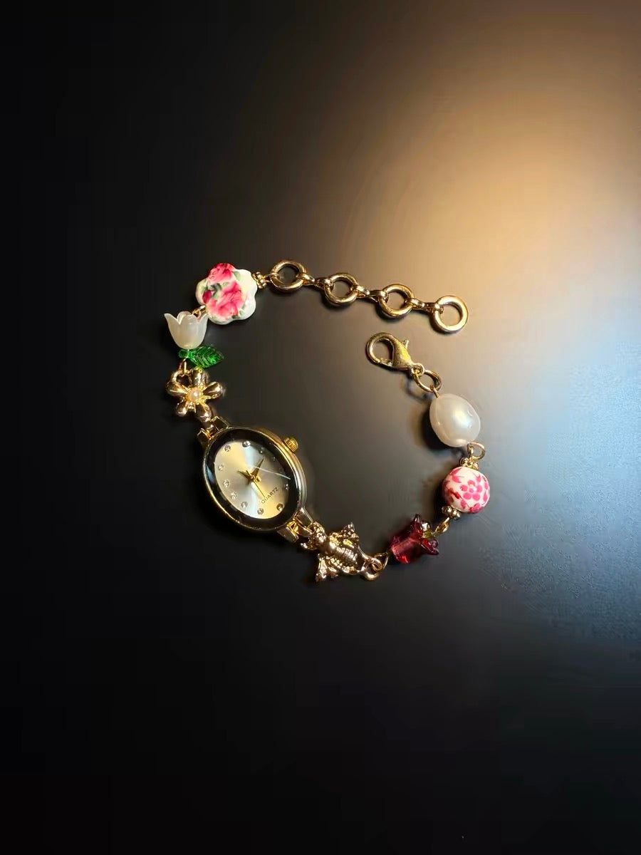 ヴィンテージ・古着 Floral Time ガーデンローズ 重厚なビーズブレスレット