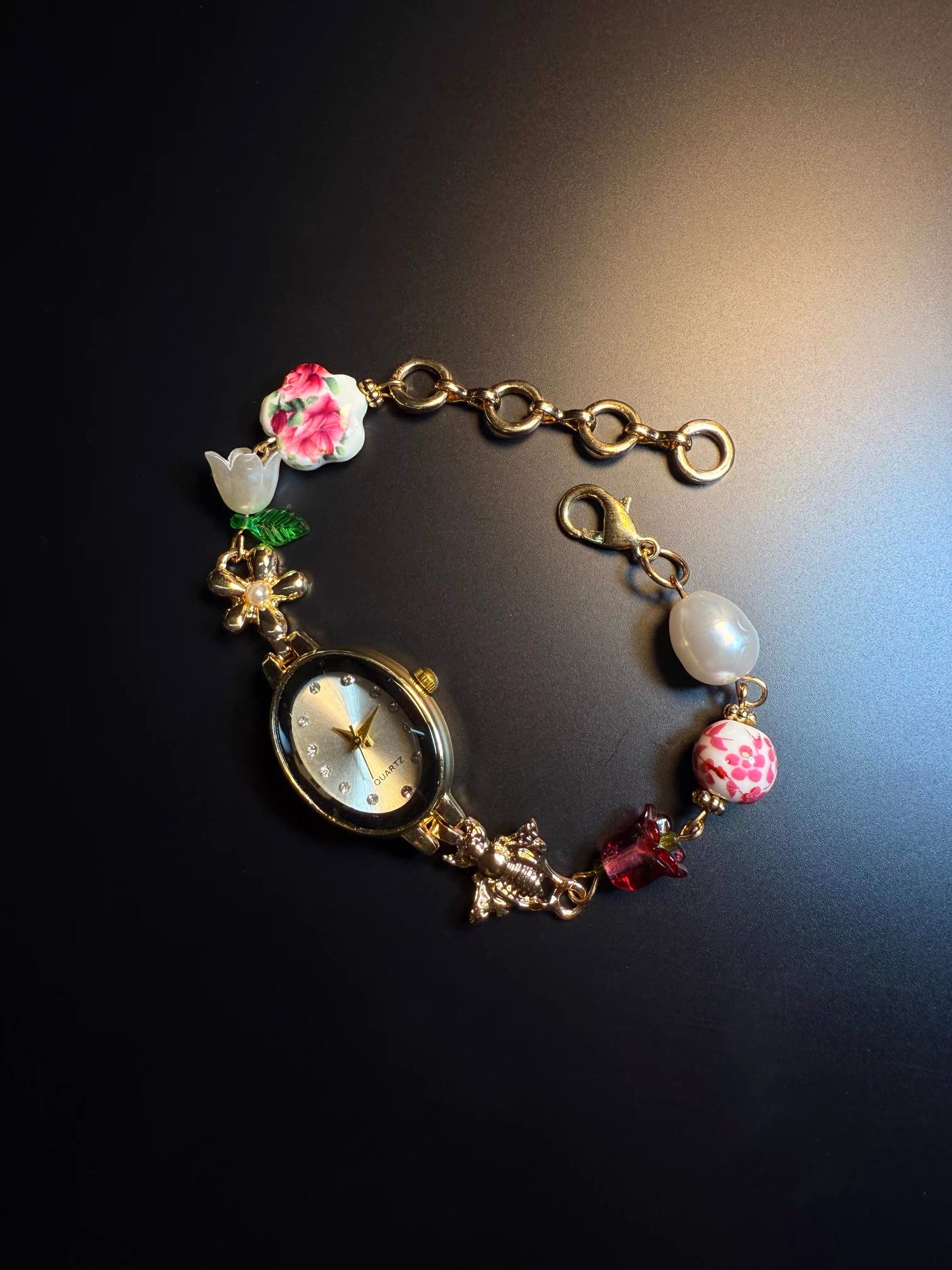 ヴィンテージ・古着 Floral Time ガーデンローズ 重厚なビーズブレスレット