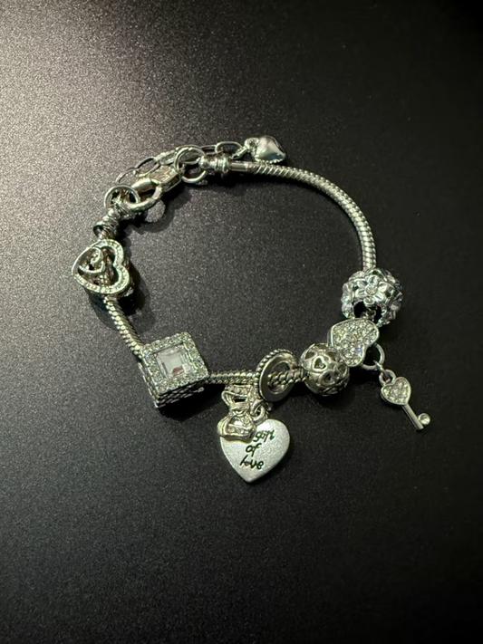 Vintage古着風【Antique Silver Heart Letter】ブレスレット