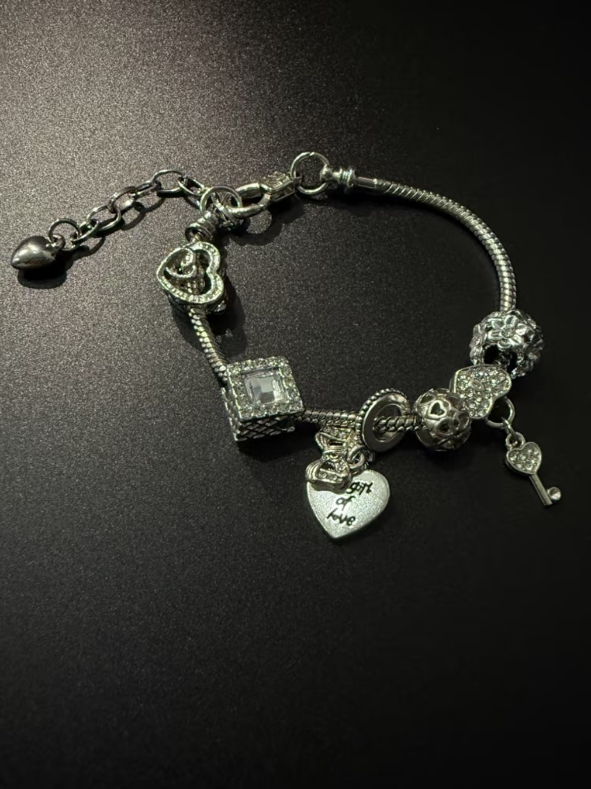 Vintage古着風【Antique Silver Heart Letter】ブレスレット