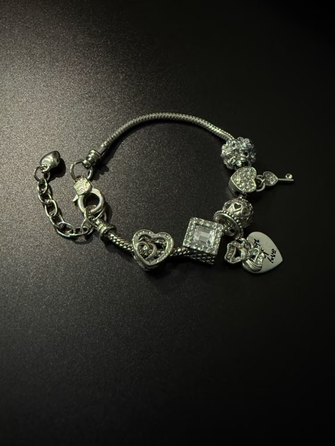 Vintage古着風【Antique Silver Heart Letter】ブレスレット