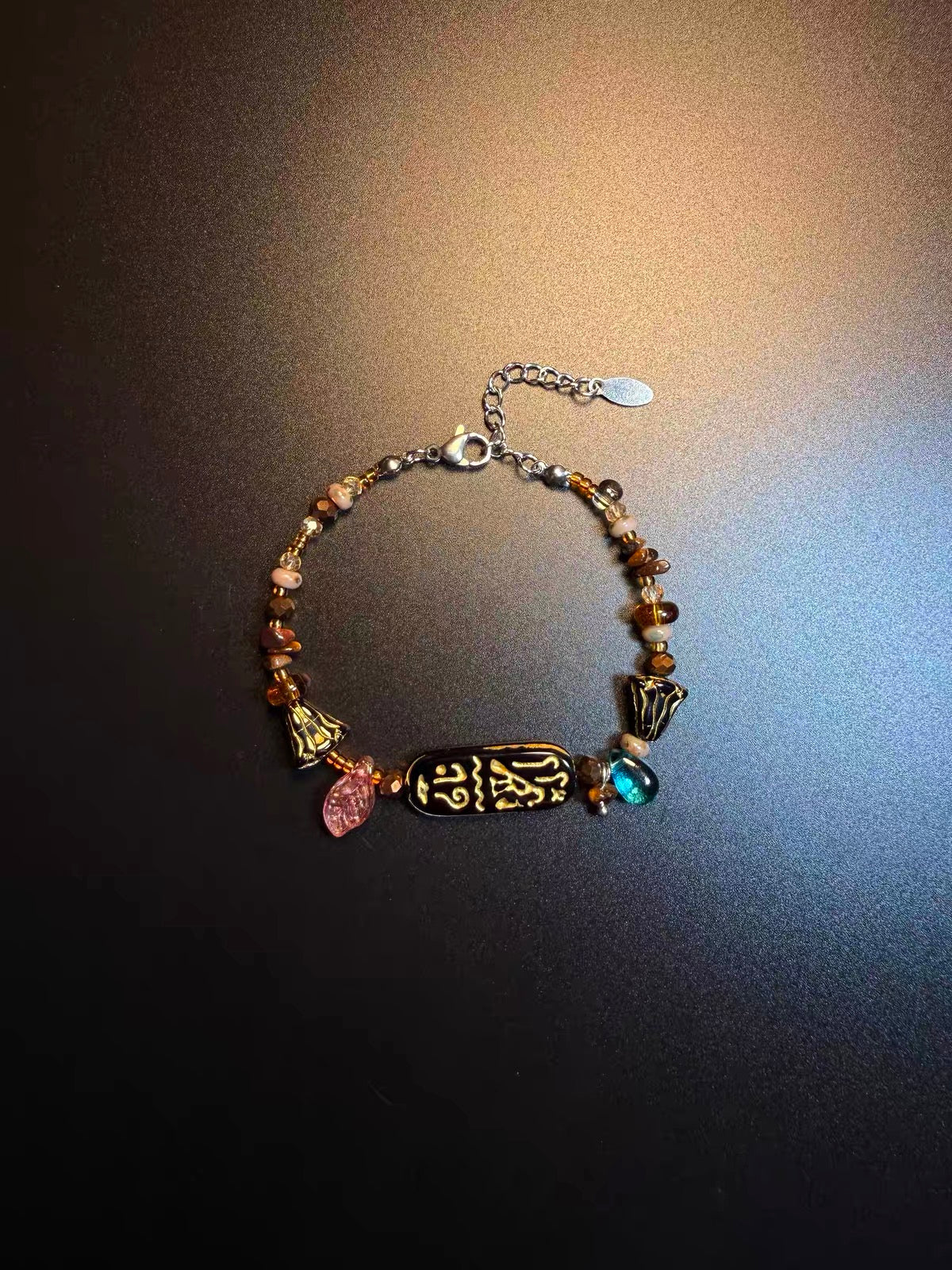 Vintage古着 Gilt Script レトロスモーキークォーツ さざれビーズブレスレット アクセサリー
