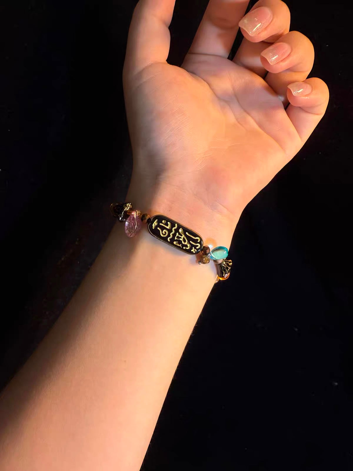 Vintage古着 Gilt Script レトロスモーキークォーツ さざれビーズブレスレット アクセサリー