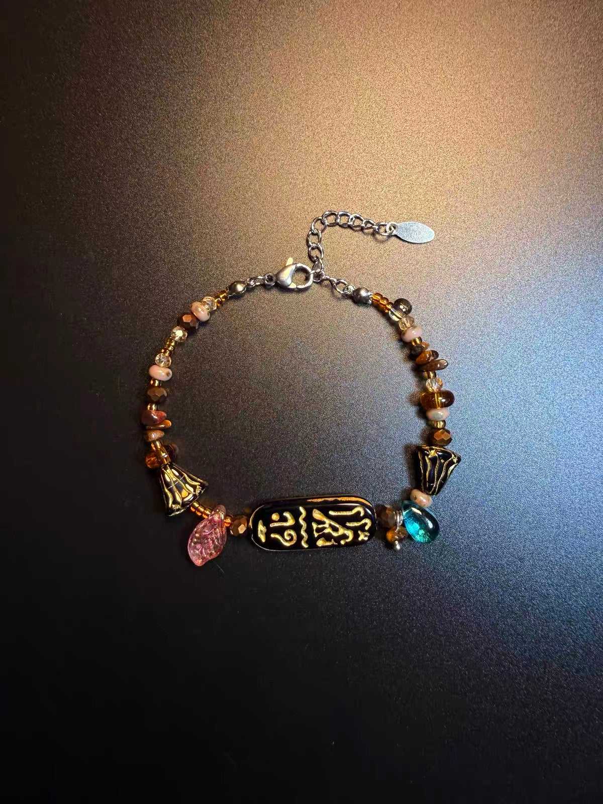 Vintage古着 Gilt Script レトロスモーキークォーツ さざれビーズブレスレット アクセサリー