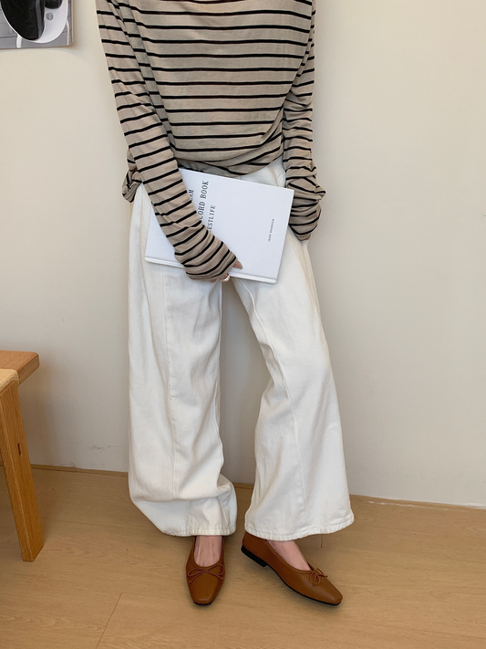 ヴィンテージ風 リボン付きフラットバレエシューズ