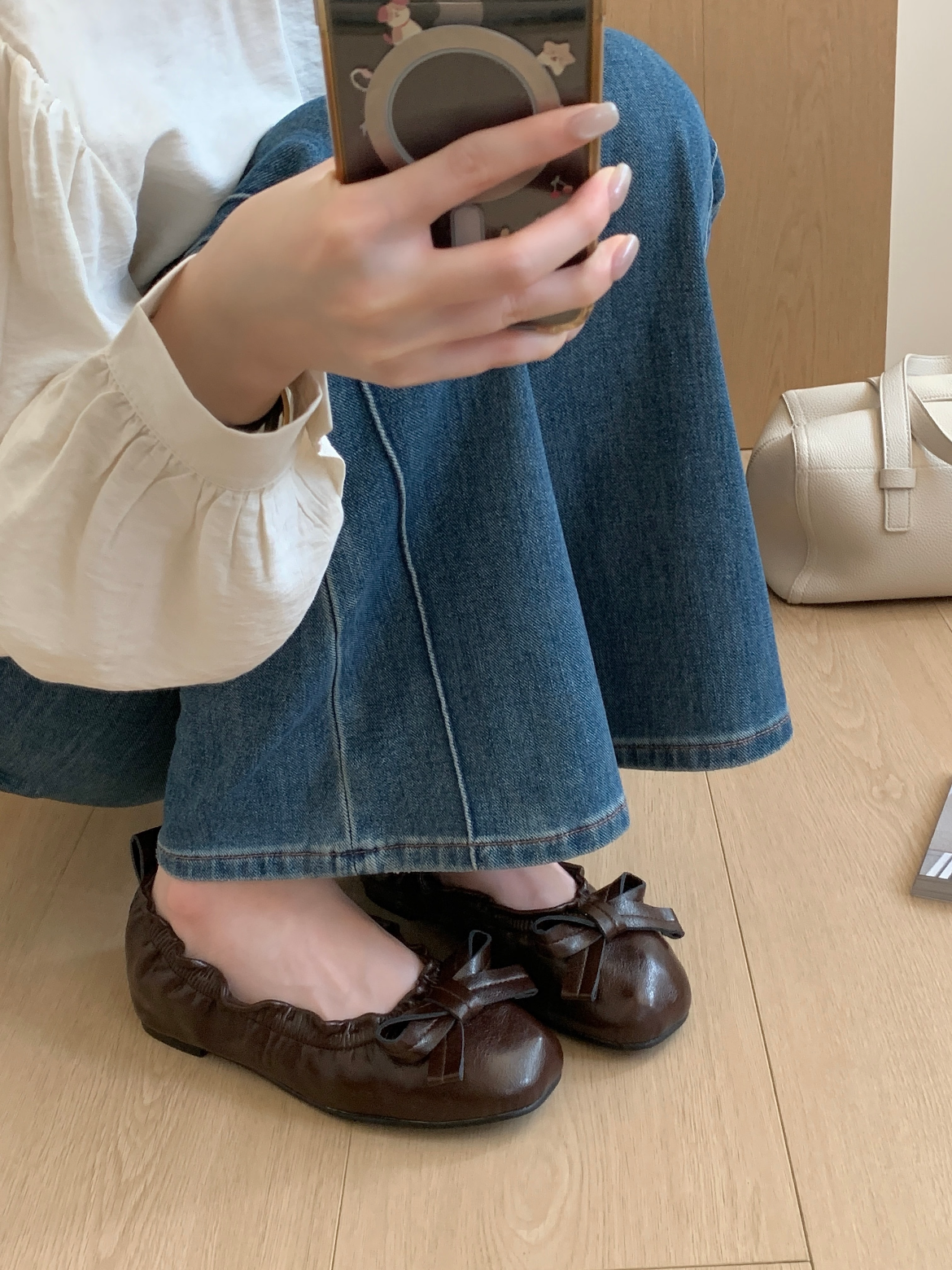 韓国風 レトロリボン フラットバレエシューズ