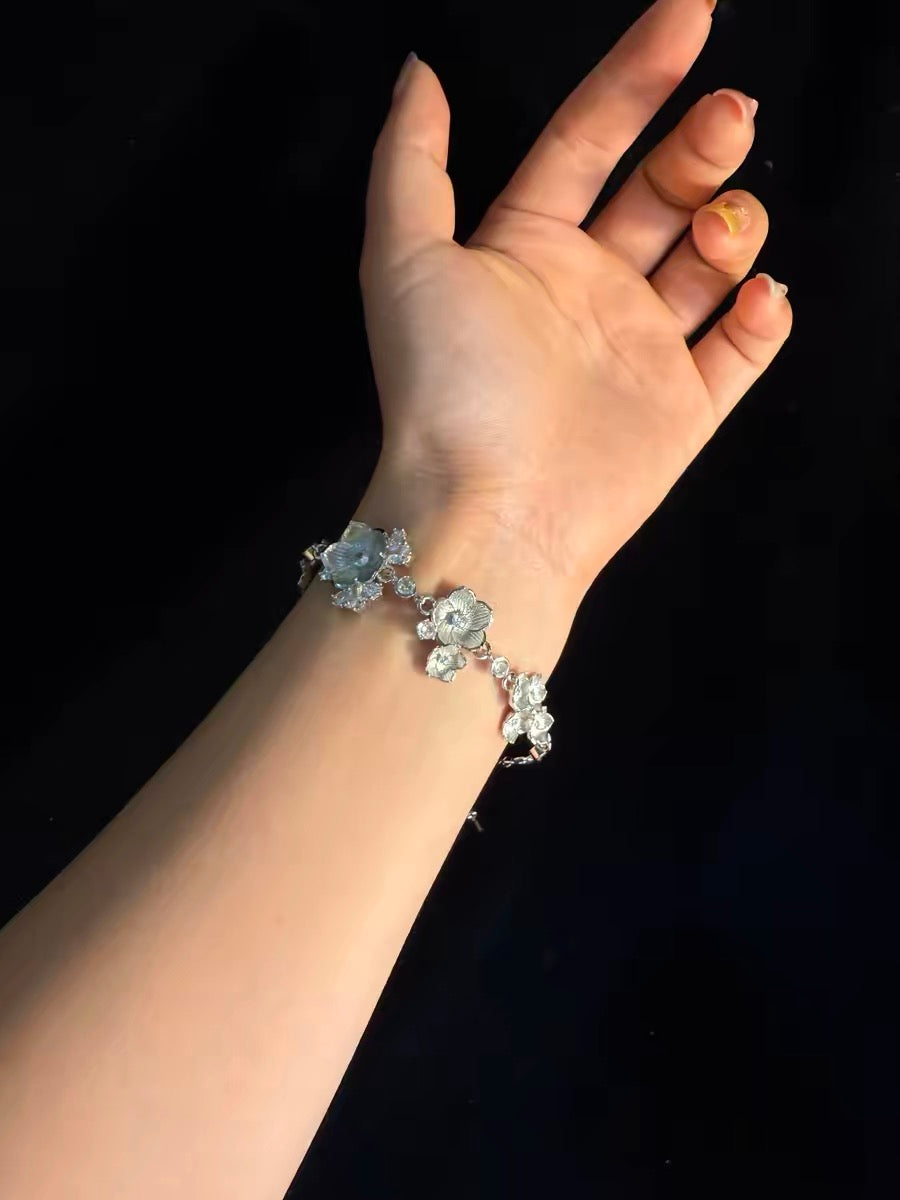 ヴィンテージ・古着 Moon Bloom 重厚なフルダイヤモンドの椿ブレスレット シルバーアクセサリー