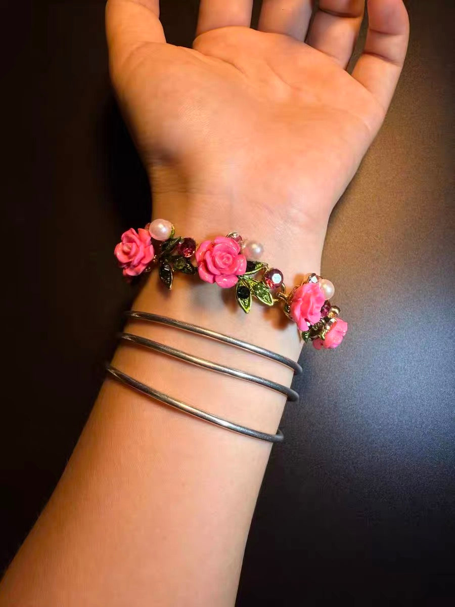 ヴィンテージ古着　ロージー・ガーランド ピンクの花柄ブレスレット