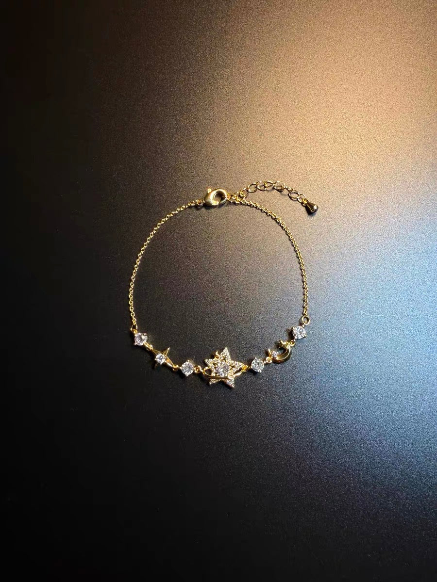 ヴィンテージ古着　ステラ・ゴールド　星と月のキュービックジルコニアブレスレット　個性的な優しいアクセサリー