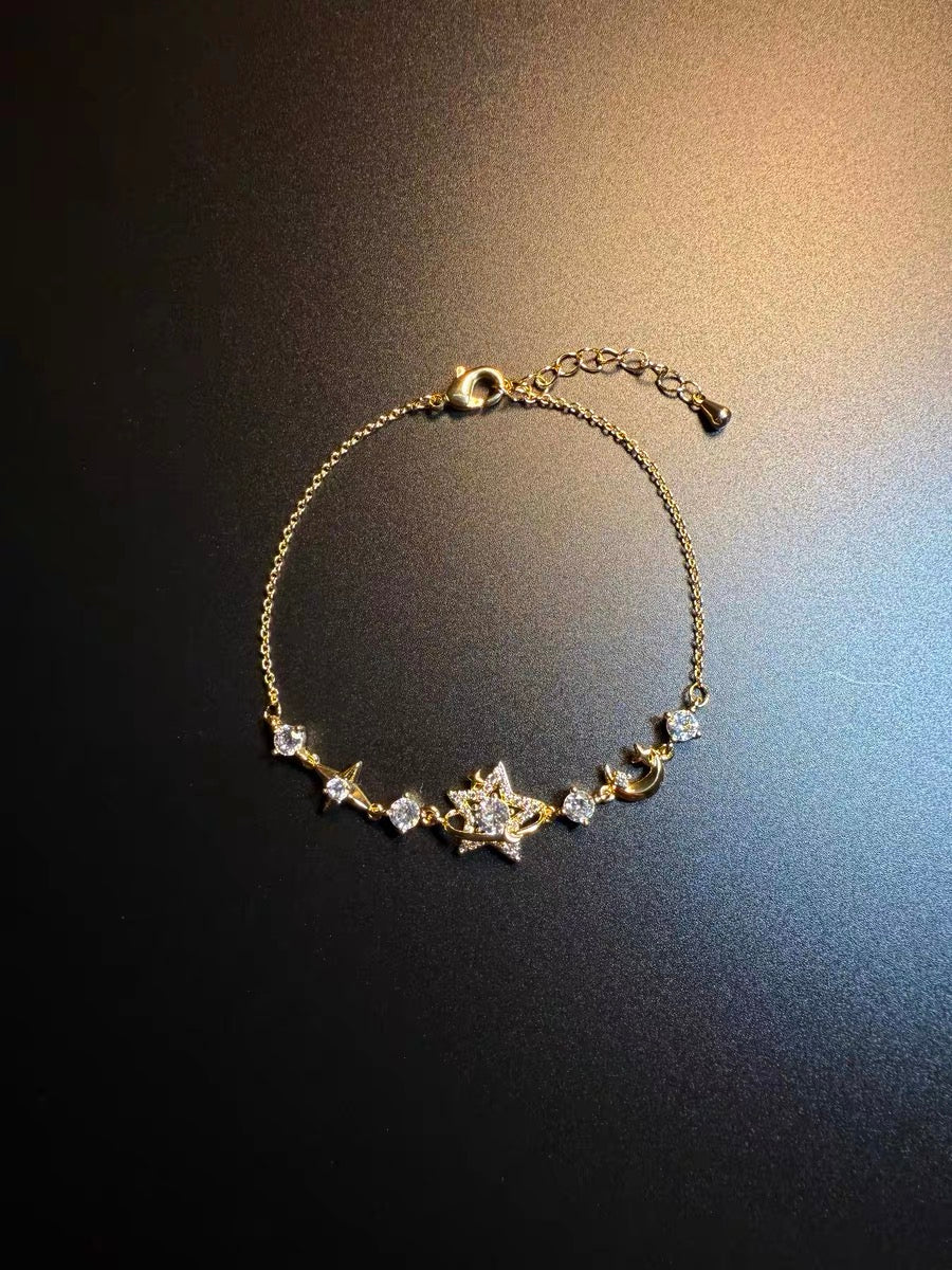 ヴィンテージ古着　ステラ・ゴールド　星と月のキュービックジルコニアブレスレット　個性的な優しいアクセサリー